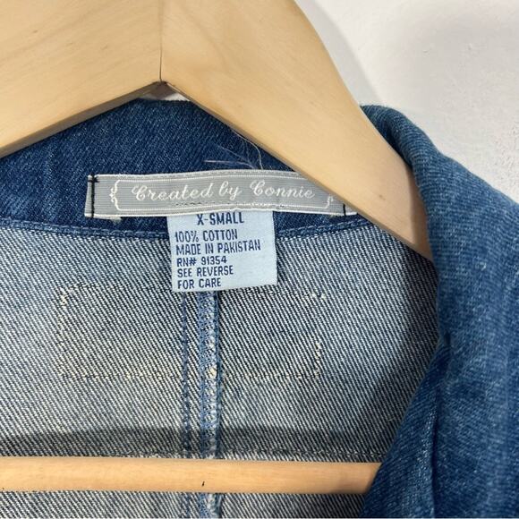 Vintage Denim Applique Created By Connie Oversized Long Trench Coat Size XS - Picture 14 of 15